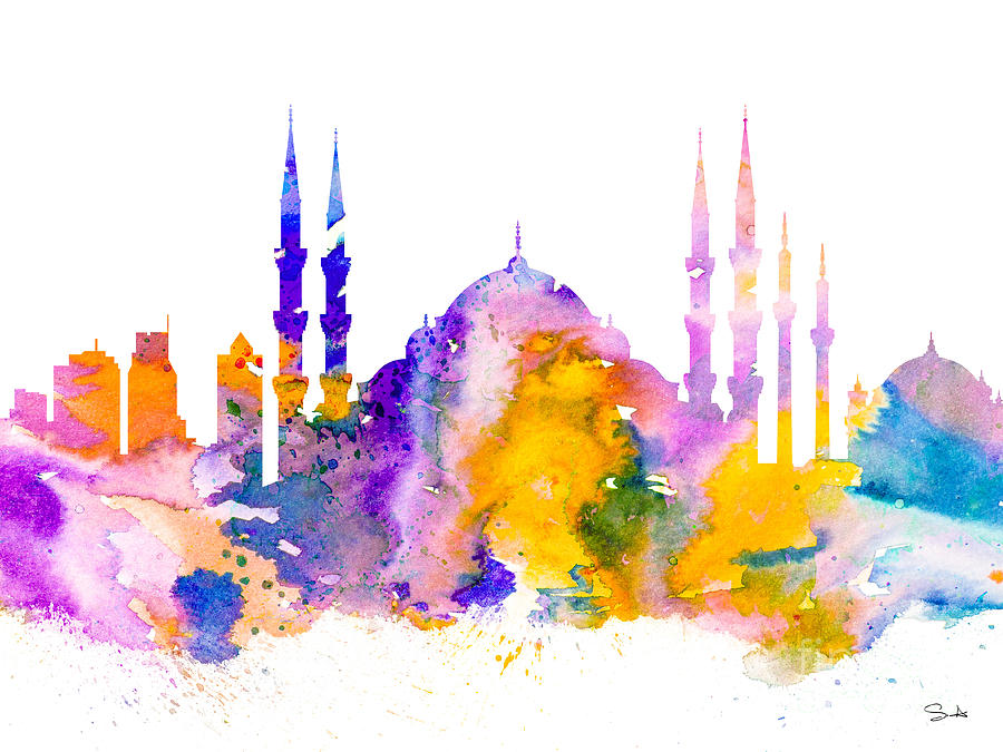 Skyline Painting - Istanbul by Watercolor Girl