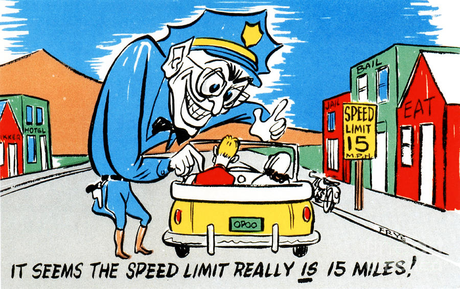 Vintage Cartoon Drawing - It seems the speed limit really is 15 miles by Eldon Frye