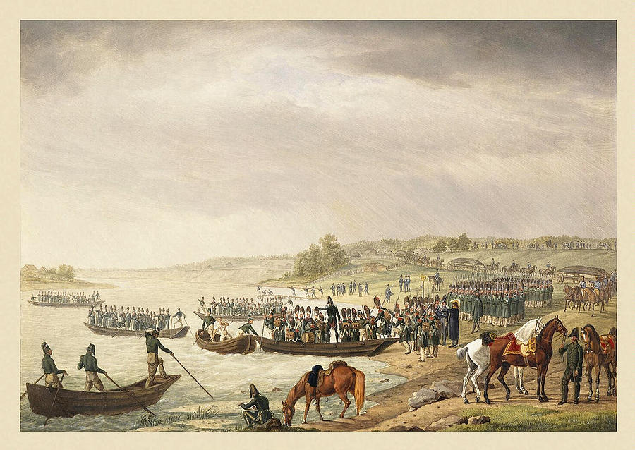 Italian Corp of Eugene Beauharnais Crossing the Niemen on 30 June 1812 Painting by Albrecht Adam