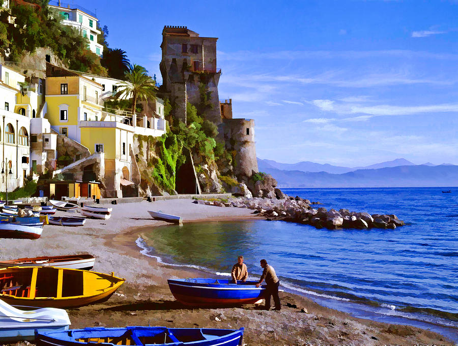 Italian Fishermen on the Amalfi Coast Mixed Media by Cliff Wassmann