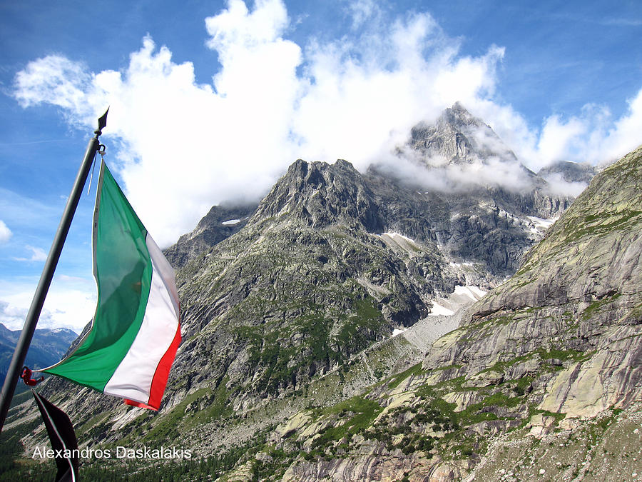 Italian Flag at Mont Blanc Photograph by Alexandros Daskalakis