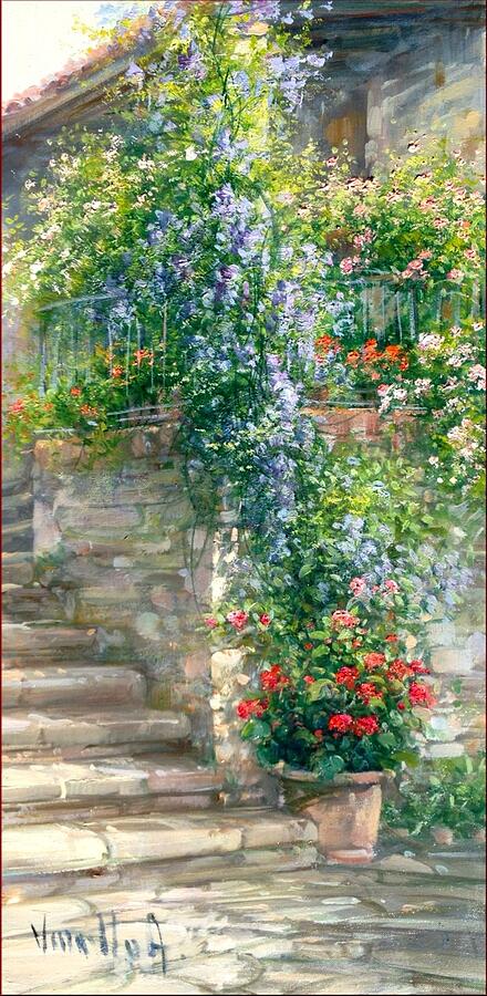 Italian House With Flowers Painting by Antonietta Varallo