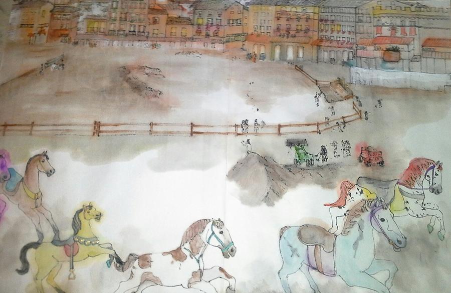 Italian il Palio horse race album Painting by Debbi Saccomanno Chan