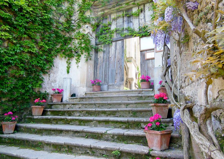 Flower Photograph - Italian Staircase With Flowers by Marilyn Dunlap