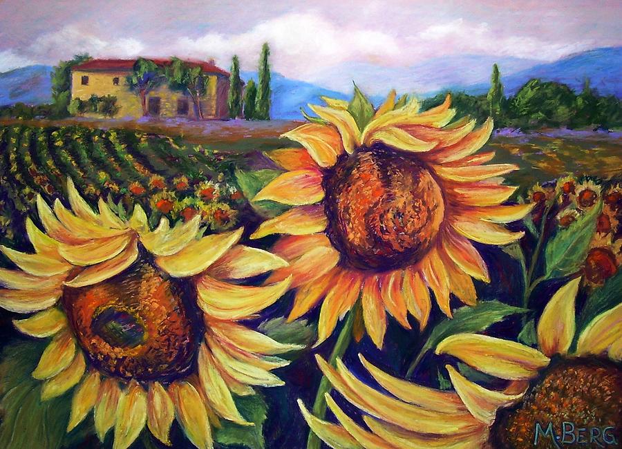 Italian Sunflowers Up Close and Personal Pastel by Marian Berg