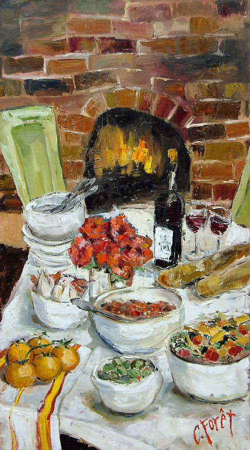 Italian Table Painting by Carole Foret