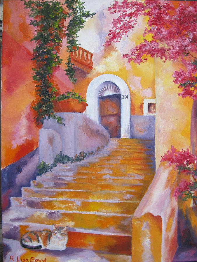Italian Village Staircase Painting by Lisa Boyd