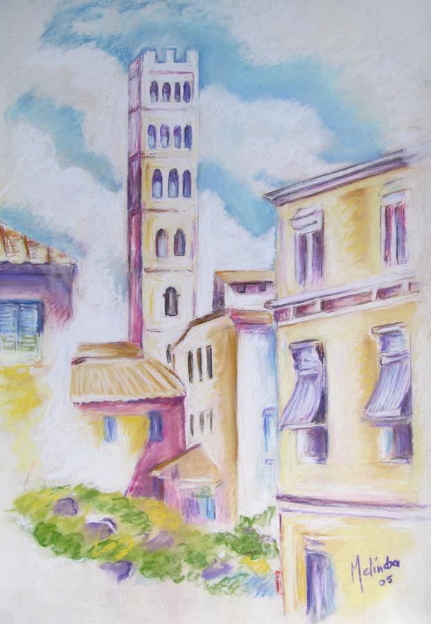 Italian Village with Tower Painting by Melinda Saminski