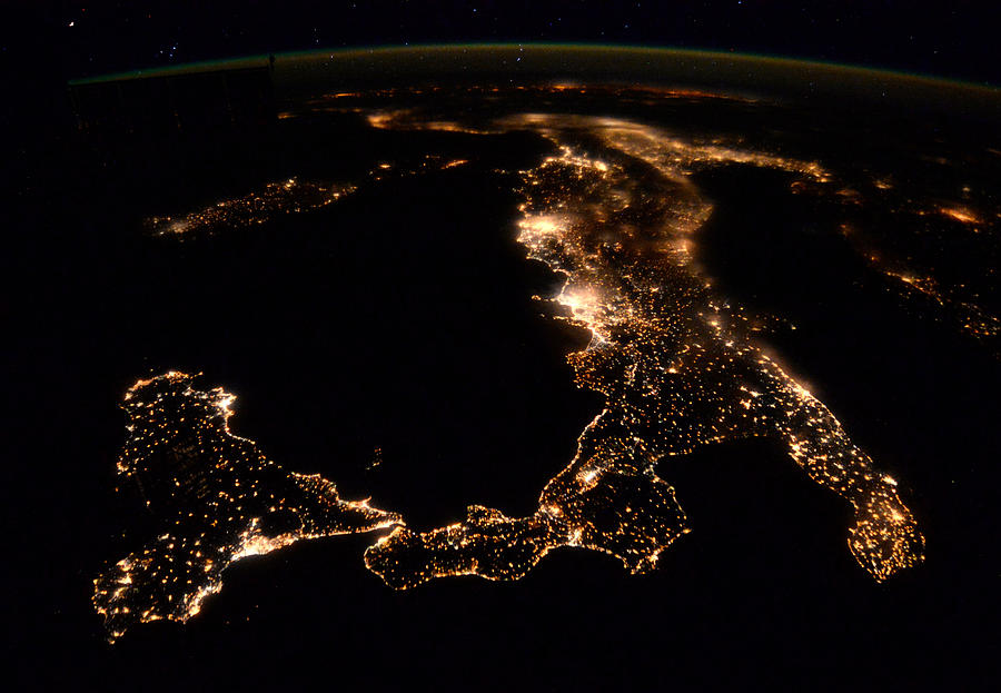 Italy At Night, Satellite View Photograph by Science Source