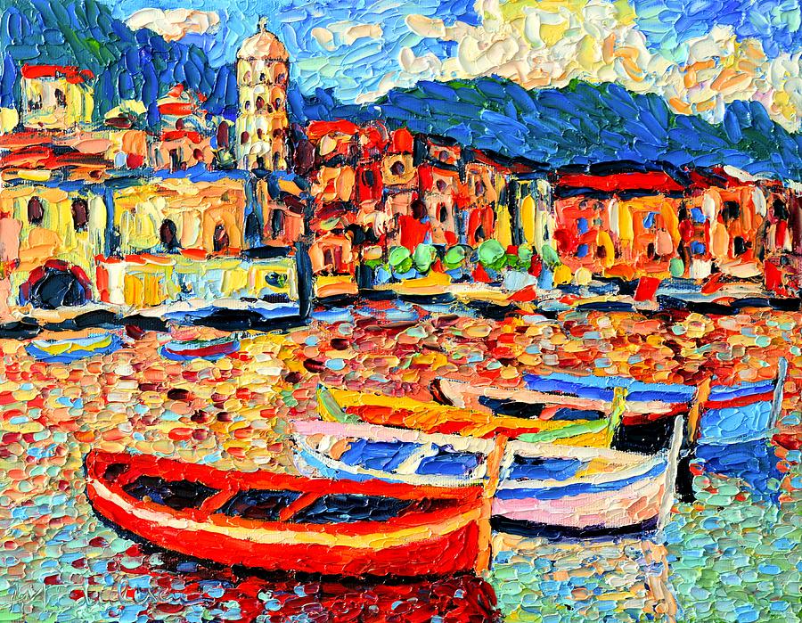 Boat Painting - Italy - Cinque Terre - Colorful Boats In Vernazza 3 by Ana Maria Edulescu
