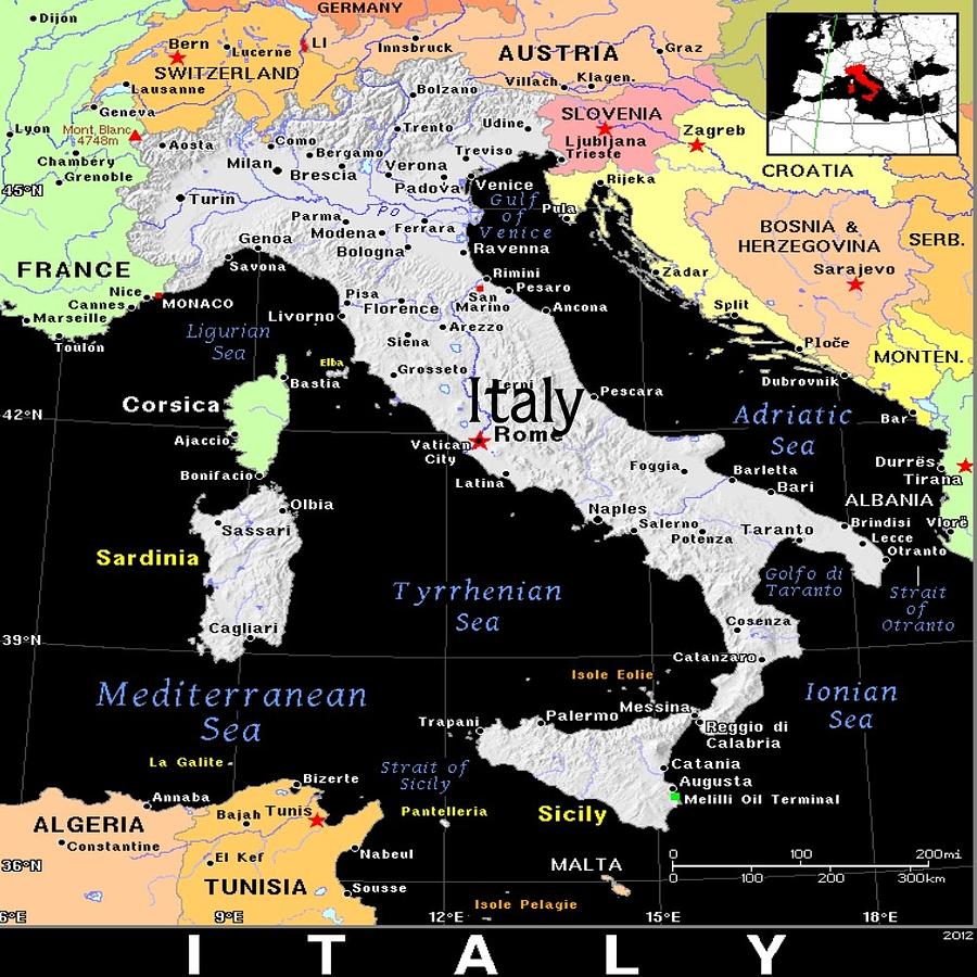 Italy Exotic Map Mixed Media by Florene Welebny