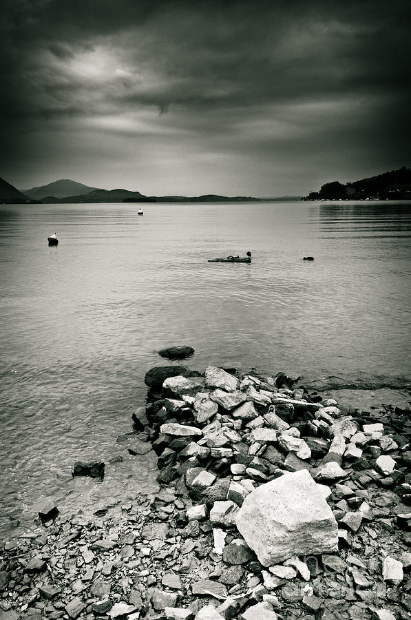 Black And White Photograph - Italy Lake Maggiore moody view by Silvia Ganora
