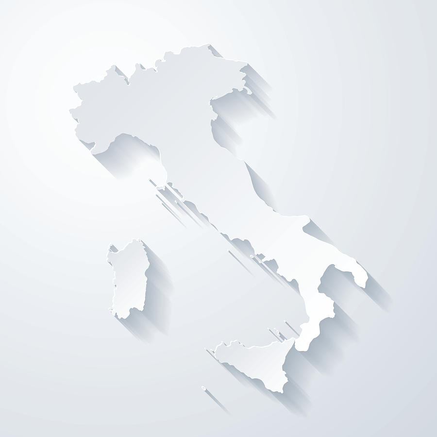 Italy map with paper cut effect on blank background Drawing by Bgblue