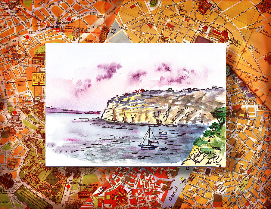 Italy Sketches Sorrento Rocky Shore Painting by Irina Sztukowski