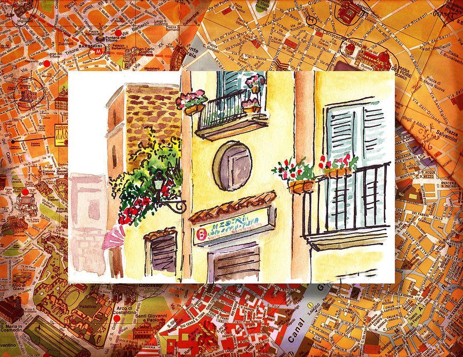 Flower Painting - Italy Sketches Streets Of Sorrento  by Irina Sztukowski