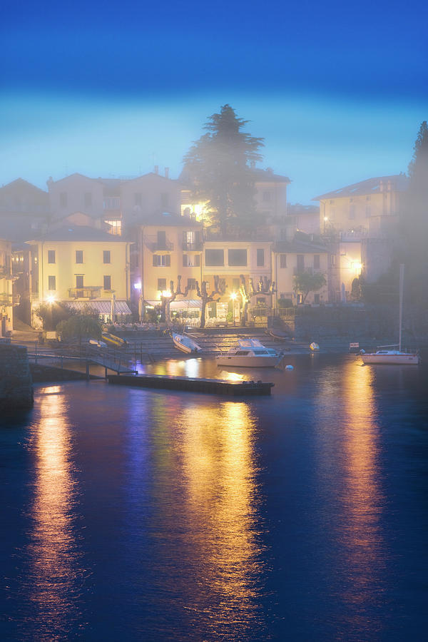 Boat Photograph - Italy, Varenna Misty Evening Dock Scene by Jaynes Gallery