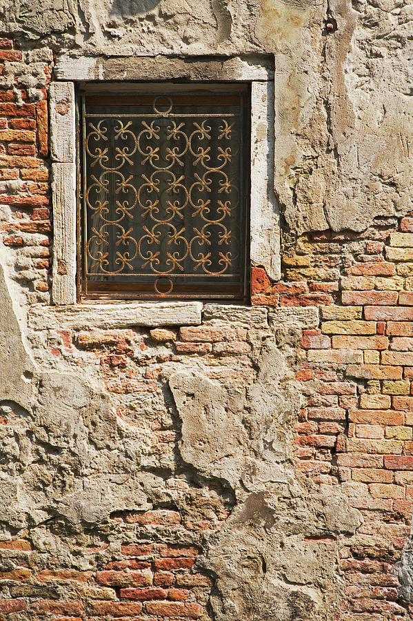 Brick Photograph - Italy, Venice Ornate Metalwork Window by Jaynes Gallery