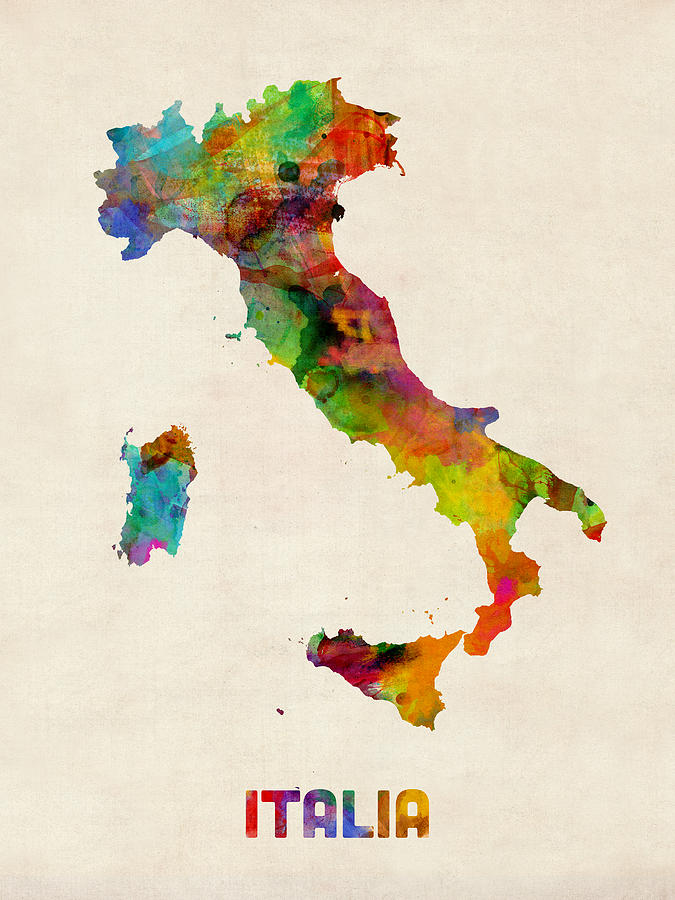 Italy Watercolor Map Italia Digital Art by Michael Tompsett