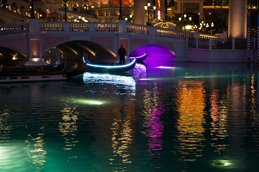 Architecture Photograph - Its Not Venice - Brilliant Lights Glamorous Gondolas and the Magic of Las Vegas at Night by Georgia Mizuleva
