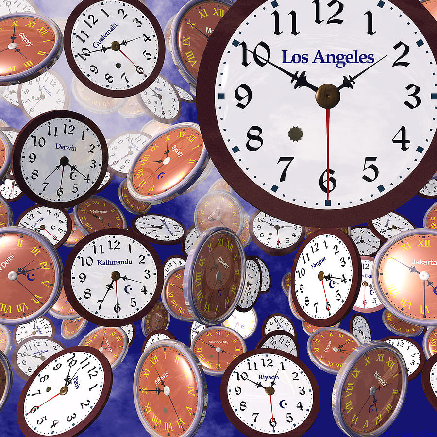 Its Raining Clocks - Los Angeles Digital Art by Nicola Nobile