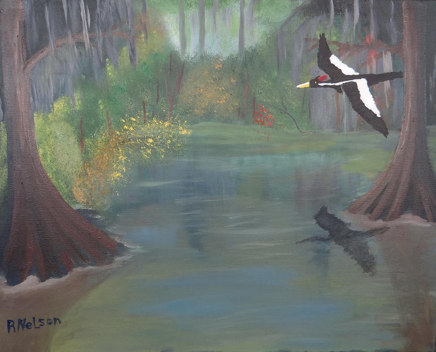 Cypress Trees Painting - Ivory billed woodpecker by  Reed Nelson