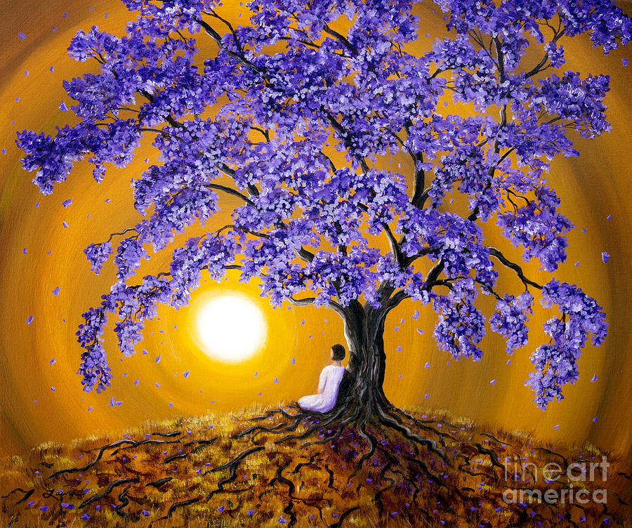 Jacaranda Sunset Meditation Painting by Laura Iverson