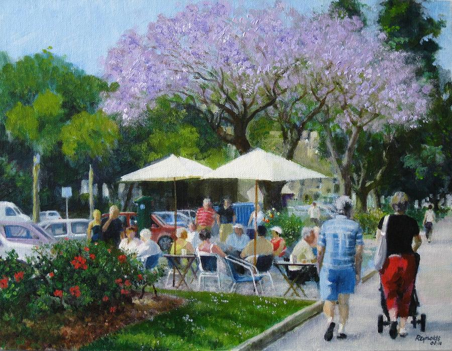 Street Scene Painting - Jacaranda Trees by Ted Reynolds