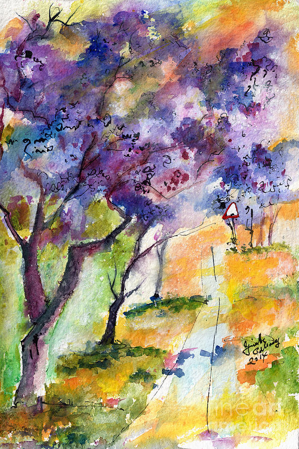 Jacaranda Trees Watercolor and Ink by Ginette Painting by Ginette Callaway