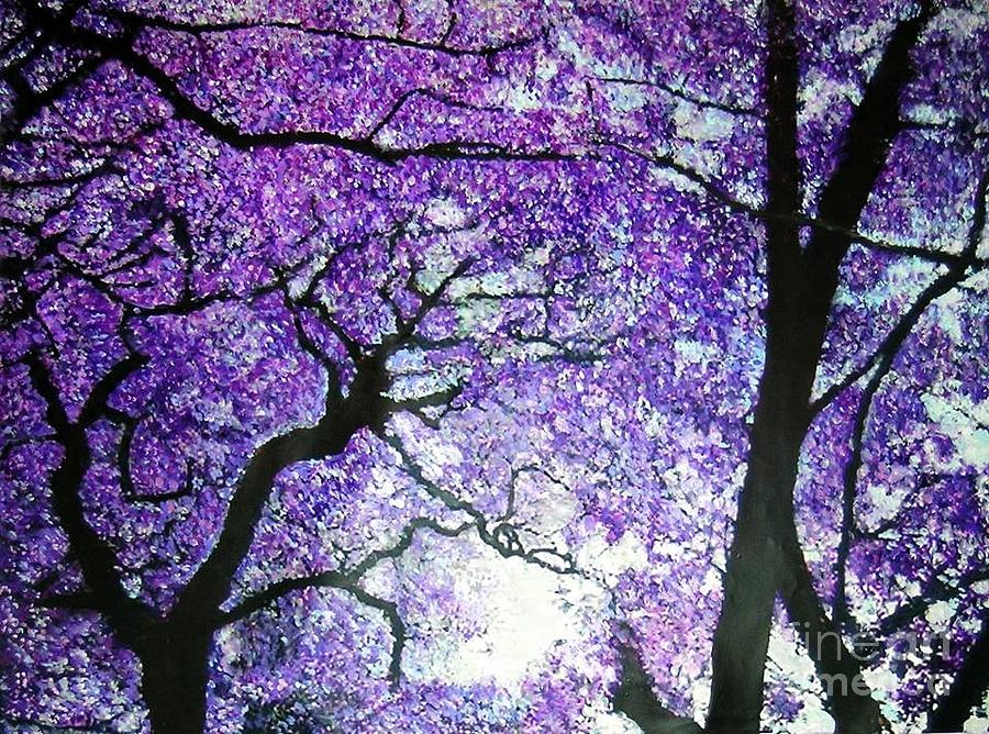 Tree Painting - Jacarandas by the river by Marie-Line Vasseur