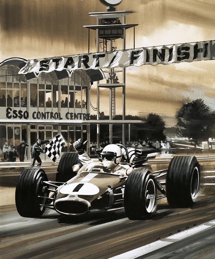 Jack Brabham wins the first ever Canadian Grand Prix Painting by Wilf Hardy