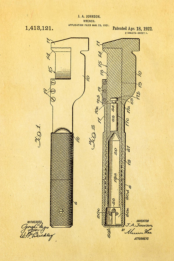 Vintage Photograph - Jack Johnson Wrench Patent Art 1922 by Ian Monk