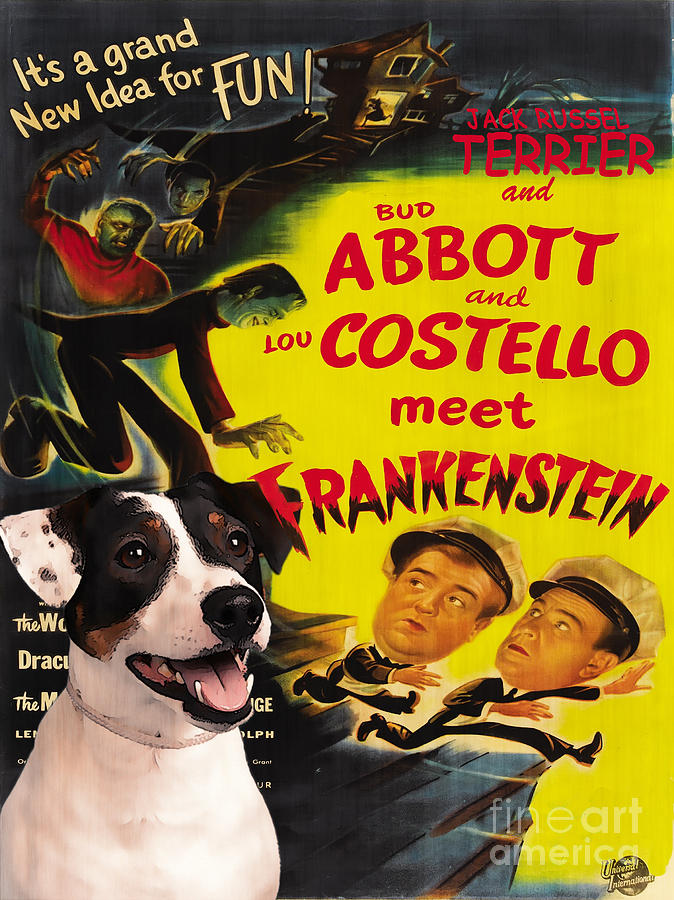 Jack Russell Terrier Art Canvas Print - Meet Frankenstein Movie Poster Painting by Sandra Sij
