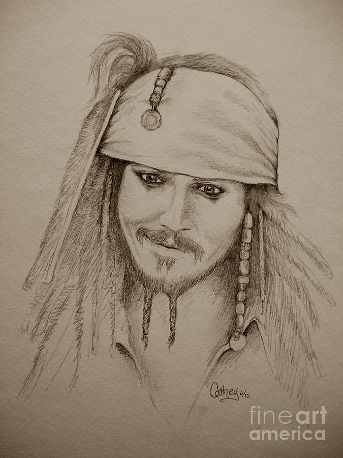 Pirates Of The Caribbean Drawing - Jack Sparrow in Sepia by Catherine Howley