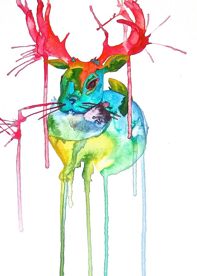 Deer Painting - Jackalope by Lucy Loo Wales