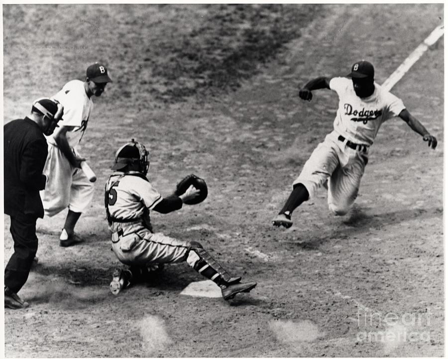 Jackie Robinson sliding  Photograph by Vintage Collectables