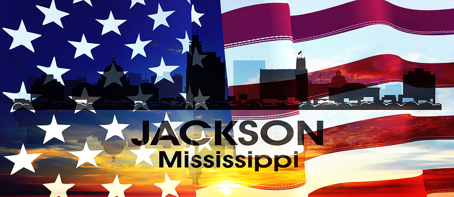 Jackson MS Patriotic Large Cityscape Mixed Media by Angelina Tamez