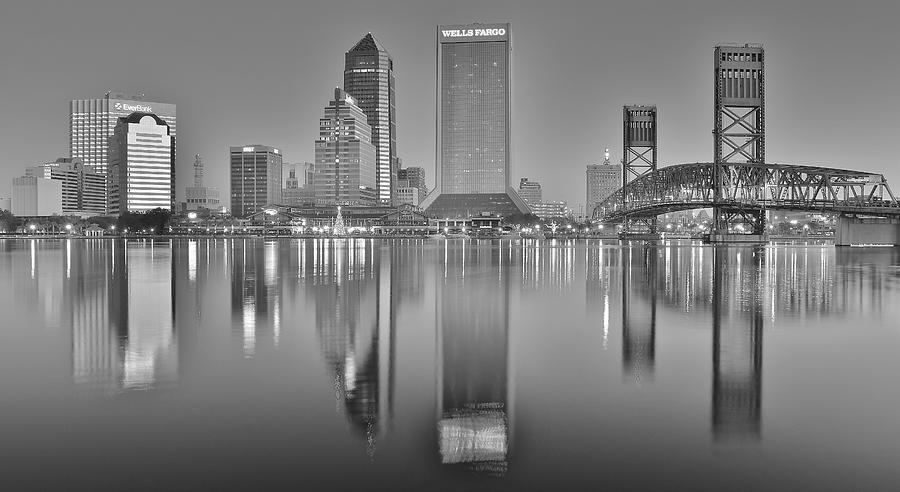 Jacksonville Photograph - Jacksonville Florida Black and White Panoramic View by Frozen in Time Fine Art Photography