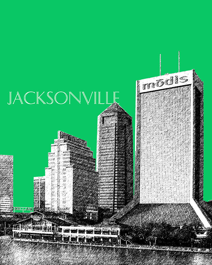 Jacksonville Florida Skyline - Green Digital Art by DB Artist