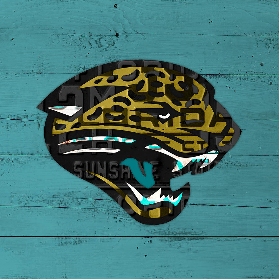 Jacksonville Mixed Media - Jacksonville Jaguars Football Team Retro Logo Recycled Florida License Plate Art by Design Turnpike