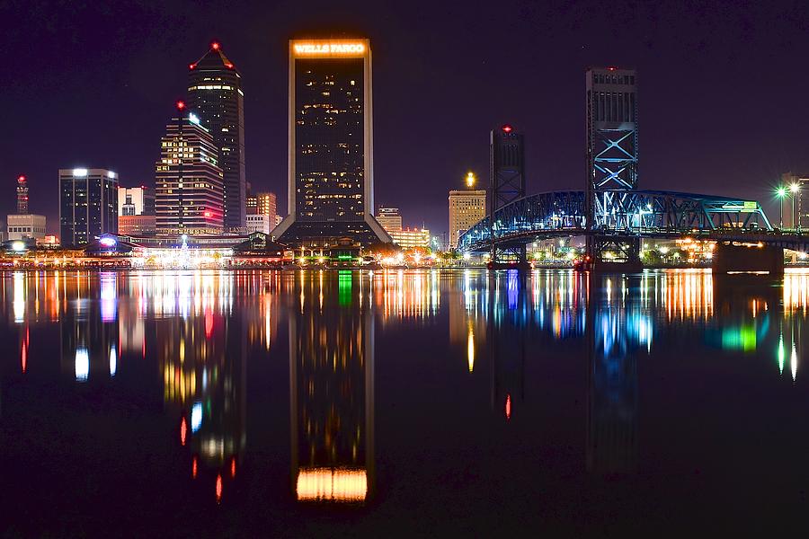 Jacksonville Night Mirror Image Photograph by Frozen in Time Fine Art Photography
