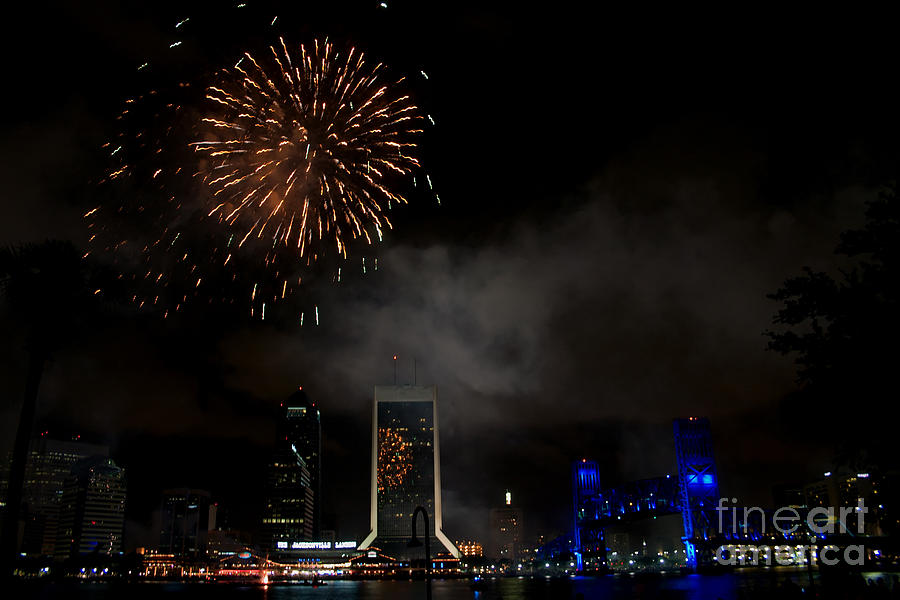 Jacksonville Skyline Fireworks Photograph by Ules Barnwell