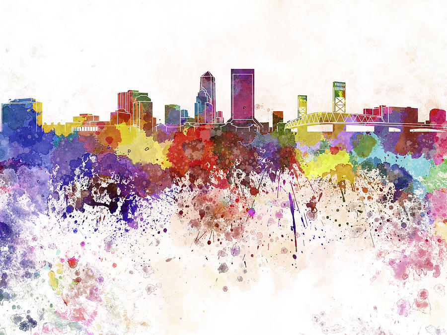 Jacksonville skyline in watercolor on white background Painting by Pablo  Romero - Fine Art America