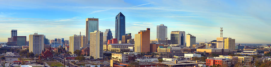 Jacksonville Skyline Morning Day Color Panorama Florida Photograph by Jon Holiday