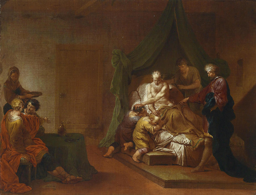 Jacob Blessing the Sons of Joseph Ephraim and Manasseh Painting by Januarius Zick