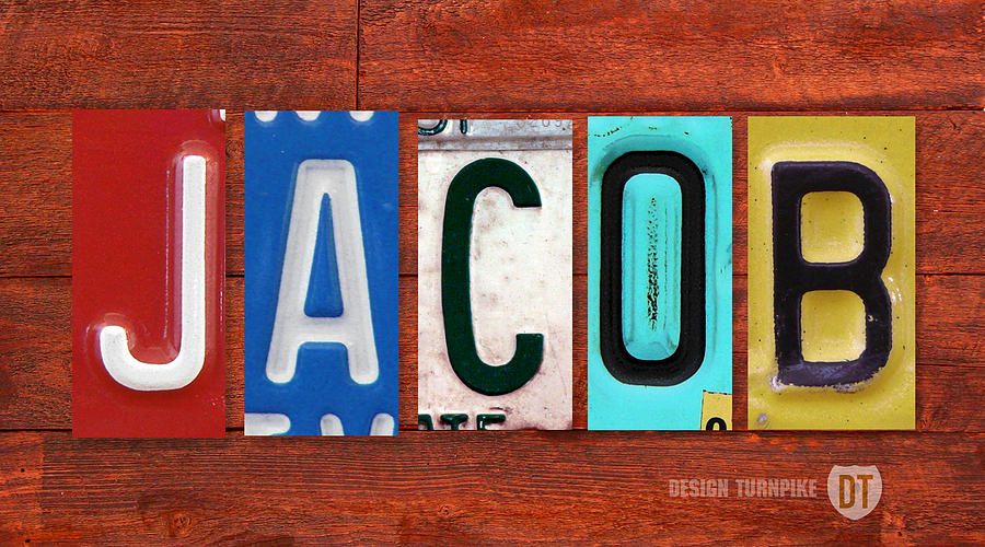 Vintage Mixed Media - JACOB License Plate Name Sign Fun Kid Room Decor. by Design Turnpike