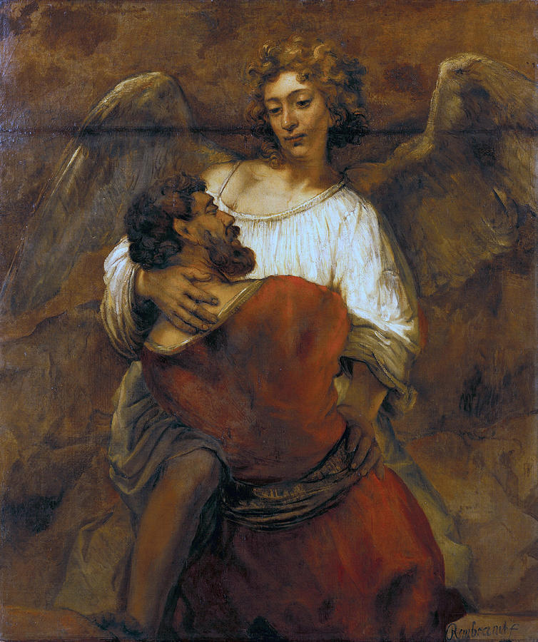 Jacob Wrestling with the Angel Painting by Rembrandt