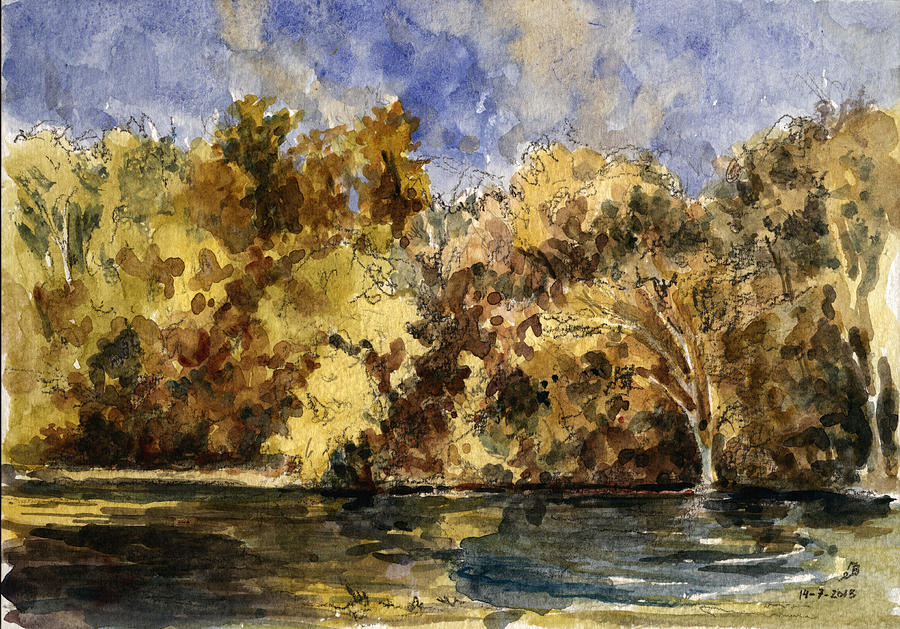 Fall Painting - Jacobiweiher pond Frankfurt am Main by Juan  Bosco