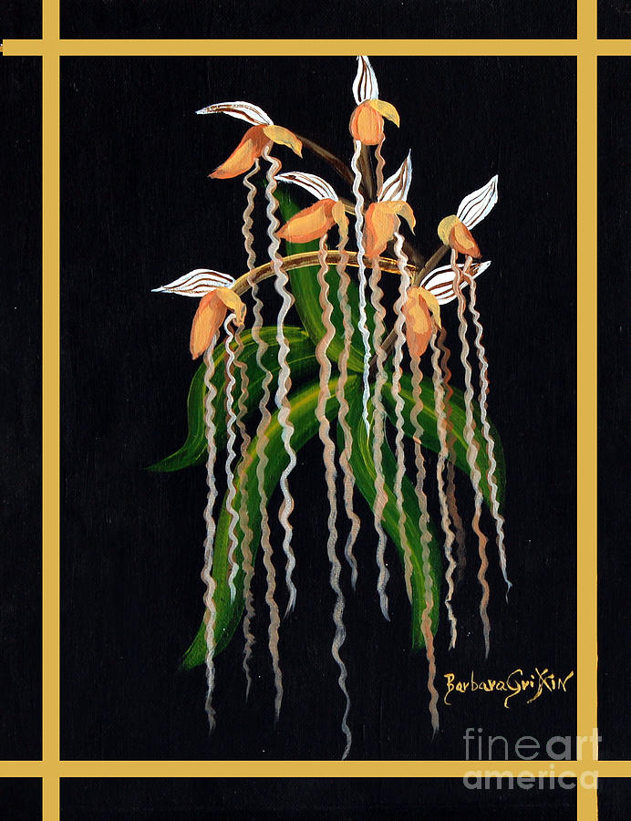 Jacobs Ladder Slipper Orchid Painting by Barbara A Griffin