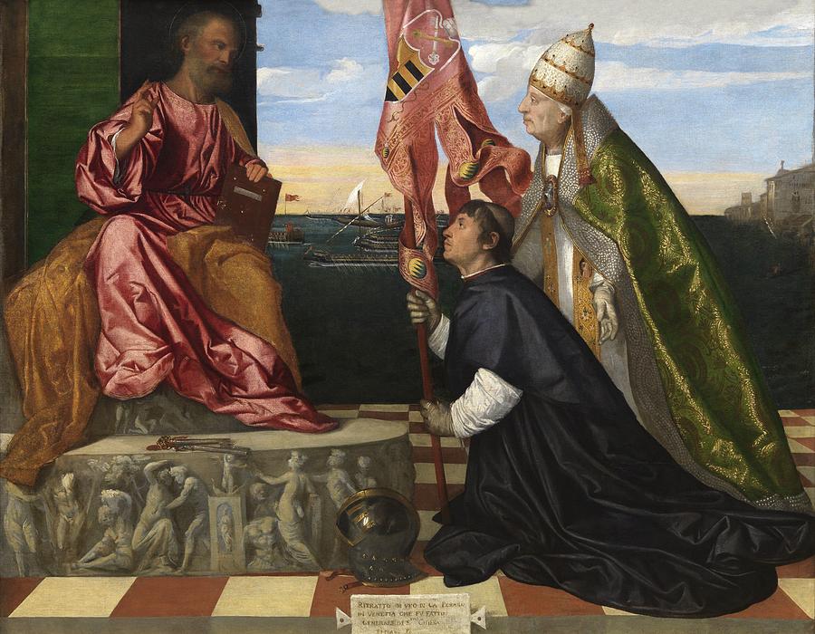 Portrait Painting - Jacopo Pesaro being presented to Saint Peter by Titian