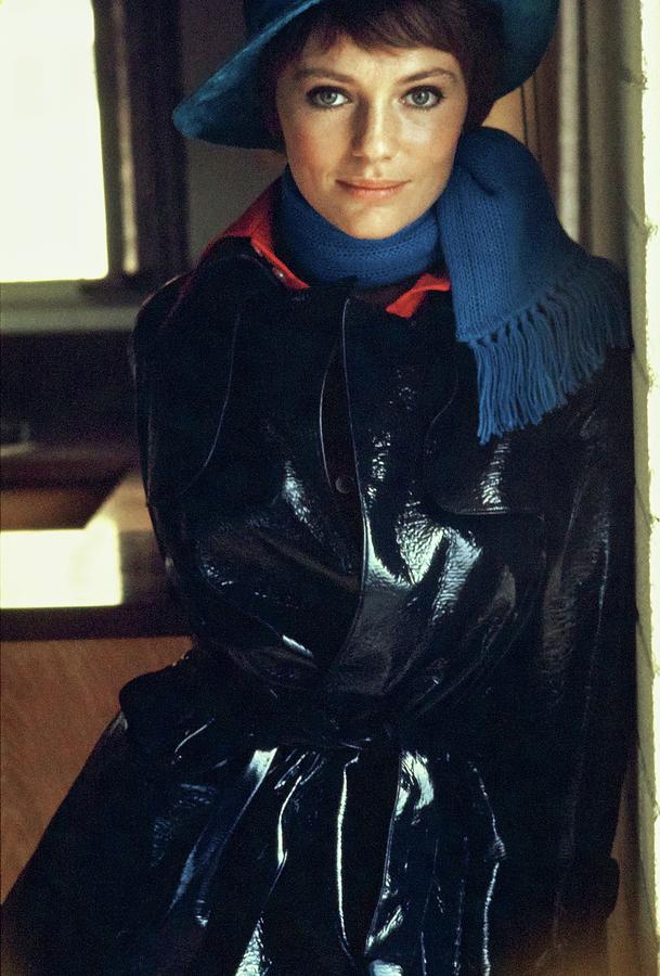 Jacqueline Bisset Wearing A Vinyl Coat Photograph by Bert Stern
